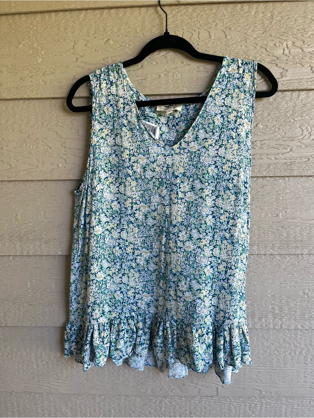 Cynthia Rowley Blue Floral Sleeveless Ruffle Hem Viscose Blouse Medium